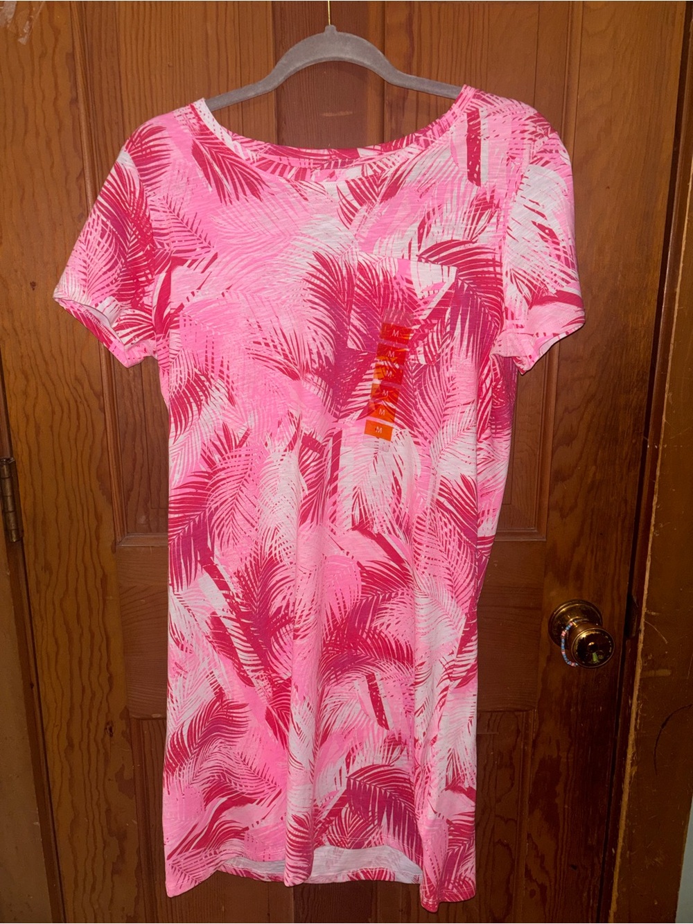 NWT Stella Parker Pink Palm-Print Cotton Beach Cover-Up Dress - Picture 4 of 7